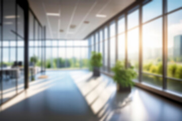 Blurred empty open space office. Abstract light bokeh at office interior background