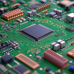 Close-up view of a circuit board featuring various electronic components.