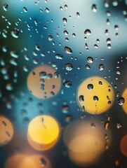 Naklejka premium Raindrops on Window with Defocused City Lights in Background : Generative AI