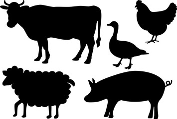 Silhouette of farm animals collection