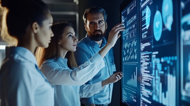 Team Collaborating on Data Analysis in Modern Office