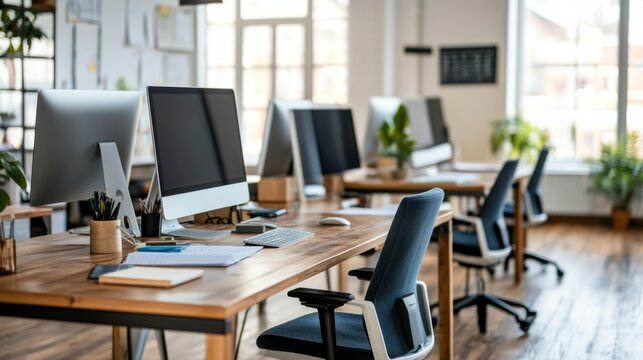 Modern Office Workspace with Clean Design and Technology
