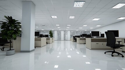 Spacious Modern Office Interior with Open Layout and Contemporary Design : Generative AI