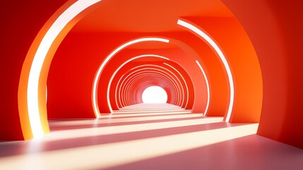 Naklejka premium Science and technology orange futuristic circular booth illustration poster background