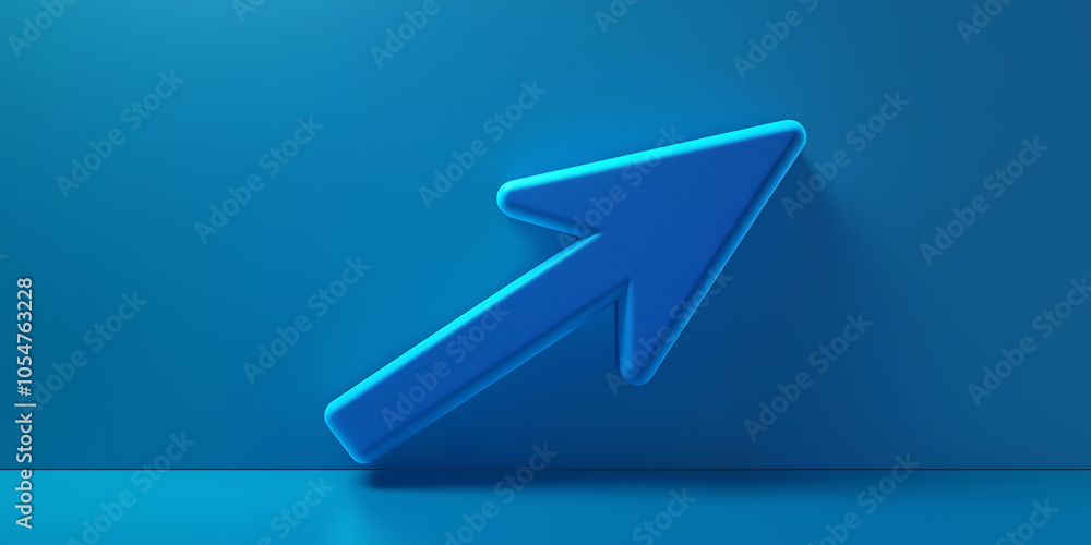 Poster blue arrow pointing up and right on blue background symbolizing growth