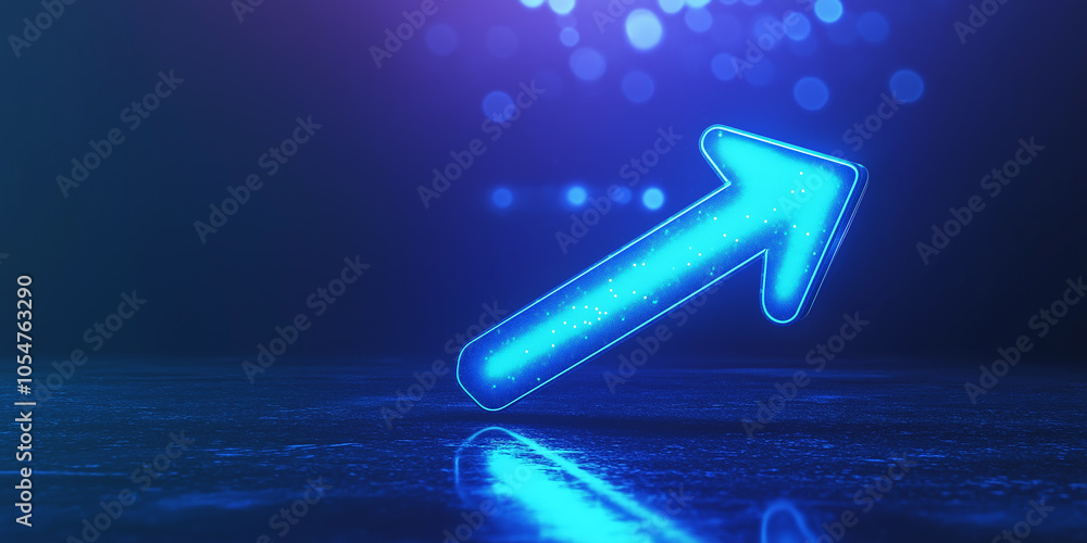 Aufkleber glowing blue arrow pointing up representing growth and success