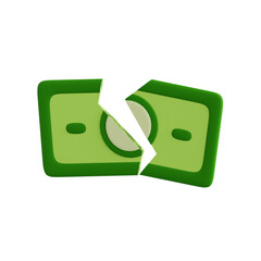 3d illustration of money. Damaged Money. Broken Money. Money illustration for finance. Finance themed 3d icons. High quality image source