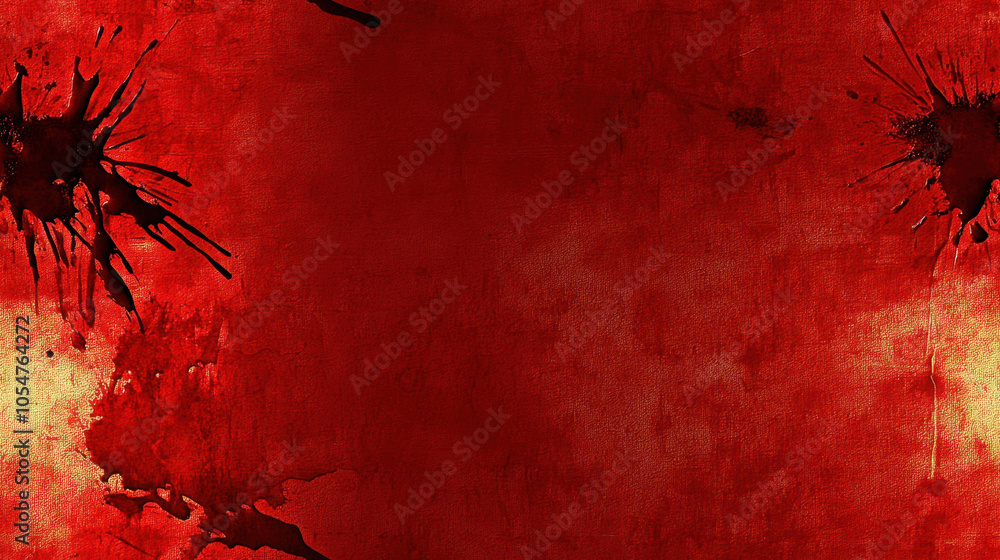 Poster a vivid red abstract background featuring splashes and textures, creating an intense and dramatic vi