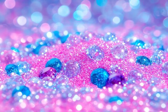 Shimmering Blue and Pink Gemstones Art Background with Bokeh Light : Generative AI
