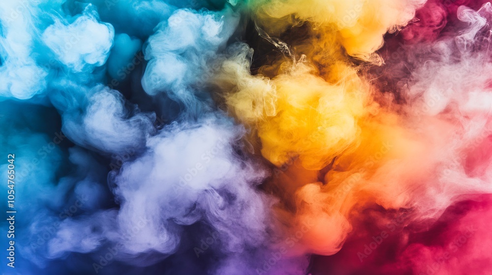 Poster vibrant multicolor smoke cloud artistry for creative backgrounds and abstract design : generative ai