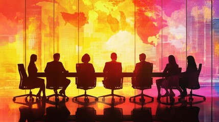 Corporate Meeting Silhouette with Colorful Background
