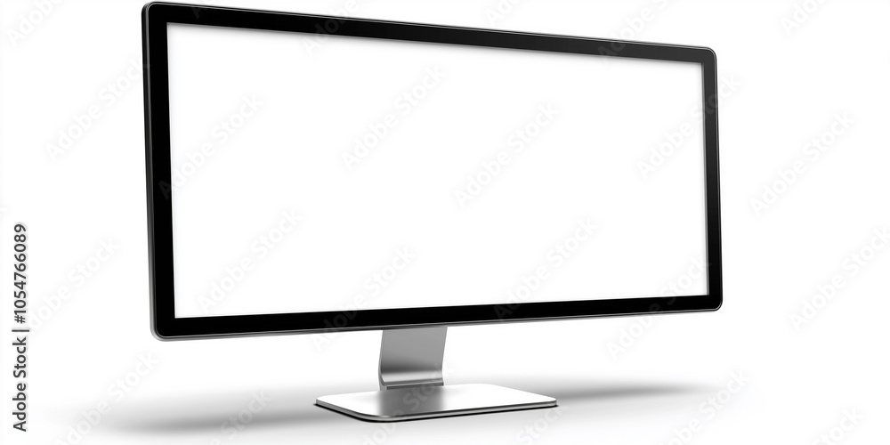Aufkleber modern wide screen computer monitor displaying blank white screen on white background