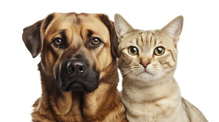 Obraz premium Close companionship of a brown dog and orange tabby cat sitting together : Generative AI