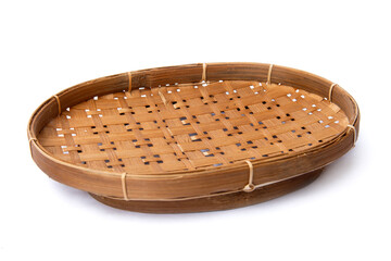 traditional food tray made from woven bamboo to put food images on a white background