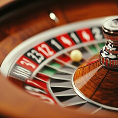 Obraz premium A close-up of a roulette wheel with a spinning ball in a casino setting.