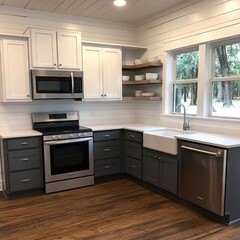 Modern kitchen with sleek appliances and minimalist design.