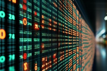 Obraz premium CloseUp of Digital Stock Exchange Board with Financial Data in a Modern Exchange Center : Generative AI