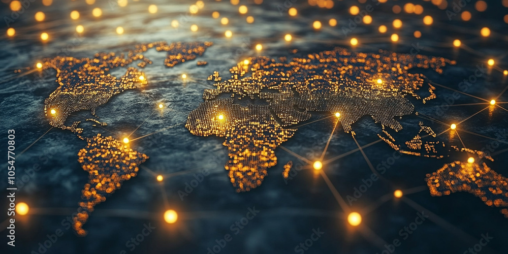 Poster digital globe with a vibrant, glowing network of interconnected lines, representing global communica