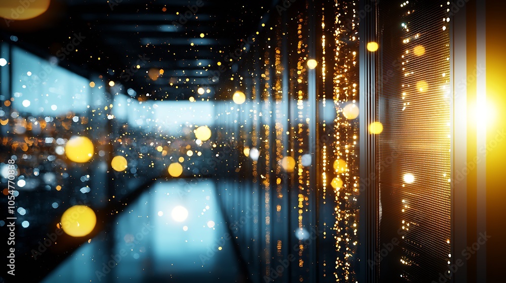 Aufkleber HighTech Data Center with Digital Sparkles and Light Flares : Generative AI
