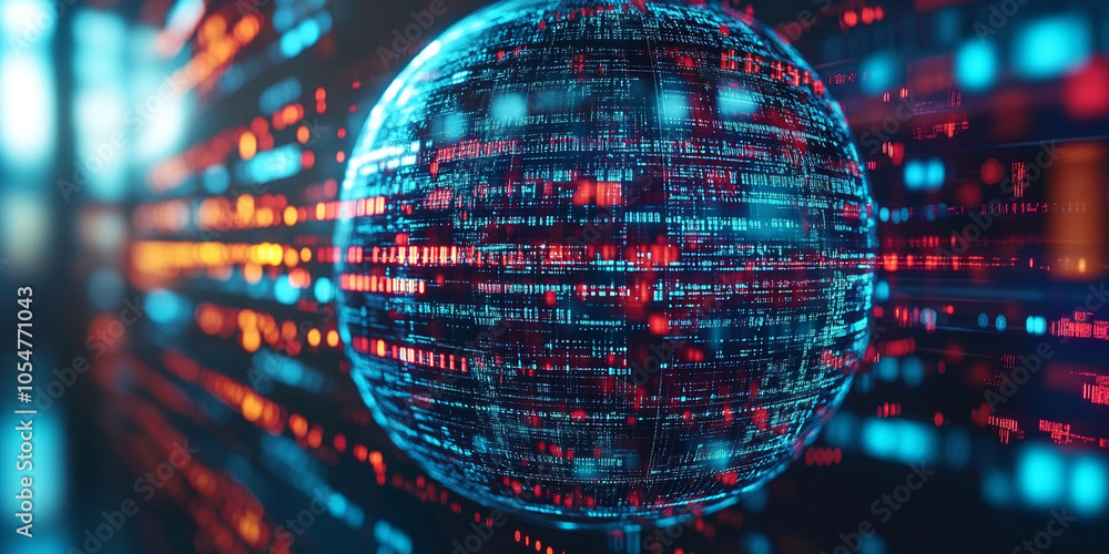 Poster digital globe with a vibrant, glowing network of interconnected lines, representing global communica