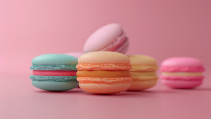 Fototapeta premium Colorful Macarons on Pink Background