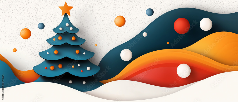 Poster dynamic modern abstract christmas tree design with vibrant patterns and colors for festive decor