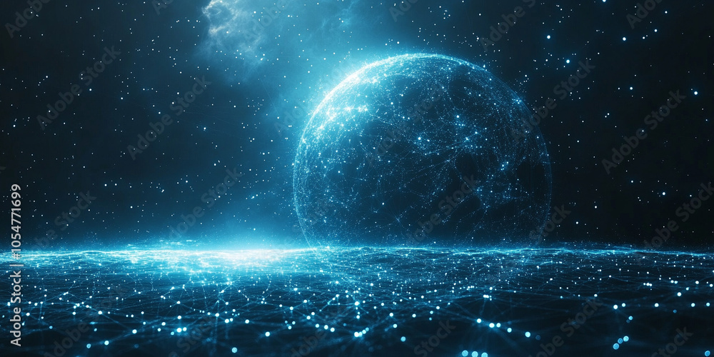 Poster a digital globe with a vibrant, glowing network of interconnected lines, representing global communi