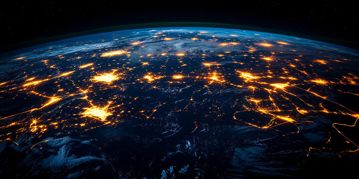 A digital globe with a vibrant, glowing network of interconnected lines, representing global communication and connectivity. The image emphasizes the concept of a united, digital world