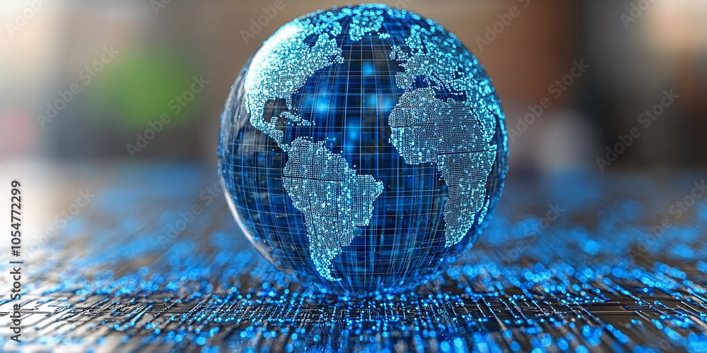 Poster a digital globe with a vibrant, glowing network of interconnected lines, representing global communi