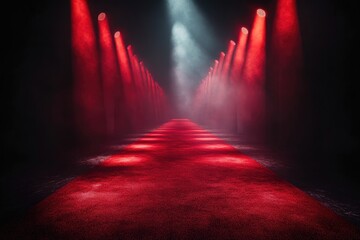 Red carpet with spotlights. Perfect for award shows, grand openings, and other special events.