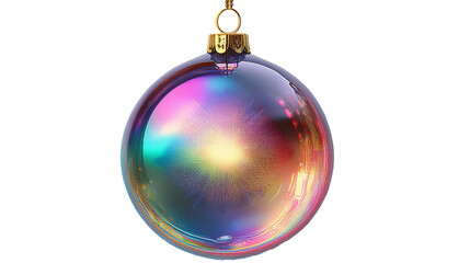 Fototapeta premium A beautiful Christmas ornament with an iridescent glow, set against a white or transparent background. This colorful decoration shines brightly, perfect for festive holiday displays and winter decor!