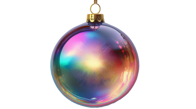 A beautiful Christmas ornament with an iridescent glow, set against a white or transparent background. This colorful decoration shines brightly, perfect for festive holiday displays and winter decor!
