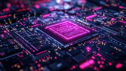 Fototapeta premium Close-up of a futuristic circuit board with glowing elements.