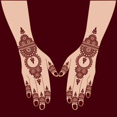 Henna mehndi mehendi mahendi design on two hands indian arabic asian culture vector illustration