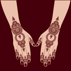 Henna mehndi mehendi mahendi design on two hands indian arabic asian culture vector illustration