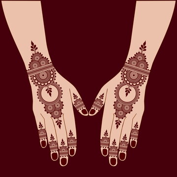 Henna mehndi mehendi mahendi design on two hands indian arabic asian culture vector illustration