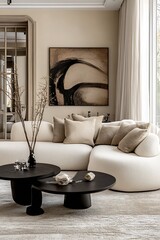 Contemporary Neutral Living Room with Chic Furniture and Artistic Decor Elements : Generative AI