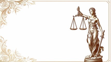 Elegant Frame Border Background Featuring Lady Justice Statue for Legal and Judicial Concepts