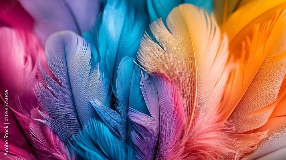 Poster Closeup of Vibrantly Colored Feathers in Rainbow Spectrum for Creative Design : Generative AI