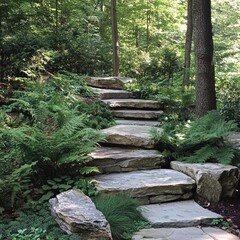 Fototapeta premium Woodland garden with natural stone features