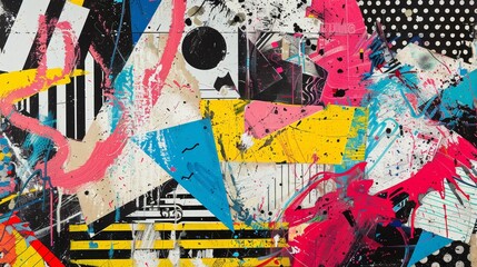 Fototapeta premium Vibrant Abstract Paper Arts Collage with Bold Colors and Geometric Patterns