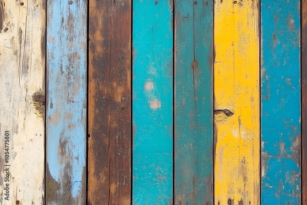 Aufkleber weathered wooden planks creating a rustic vintage background : generative ai