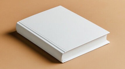 Minimalist white hardback book mockup on a plain surface, symbolizing knowledge, simplicity, and potential for creativity. Clean design highlights elegance and invites focus on its blank cover