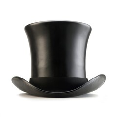Elegant Black Top Hat with Curved Brim Classic & Stylish Leather Headwear with White Focal Point Focus