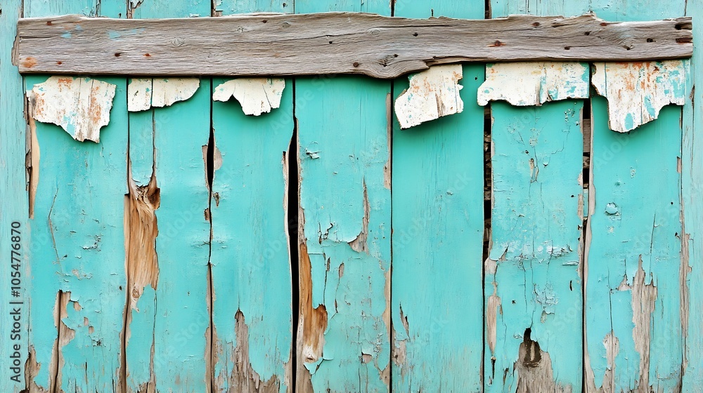 Poster Rustic Turquoise Wooden Planks with Weathered Texture Perfect for Background Use : Generative AI