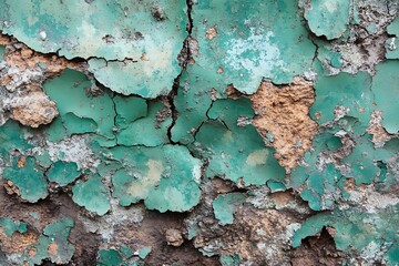 Obraz premium Aged and Weathered Green Textured Concrete Wall with Cracked Paint : Generative AI