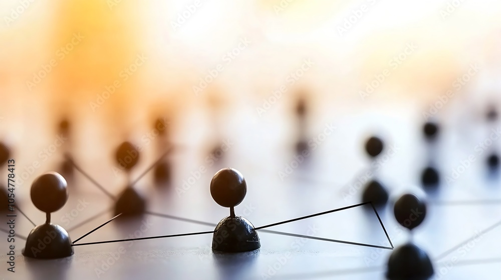 Poster closeup of connected black pins creating a network concept in a business setting : generative ai