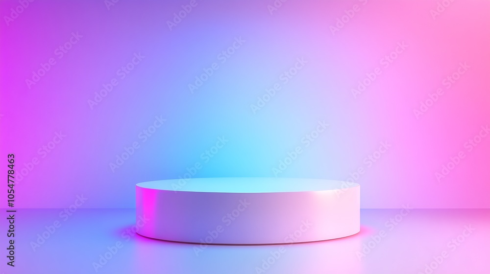 Poster Vibrant Colorful Neon Backdrop with Round Pedestal for Product or Art Display : Generative AI