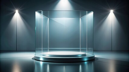 glass stage with rendering , stage, background, glass,, render, performance, entertainment, design, modern, technology, light