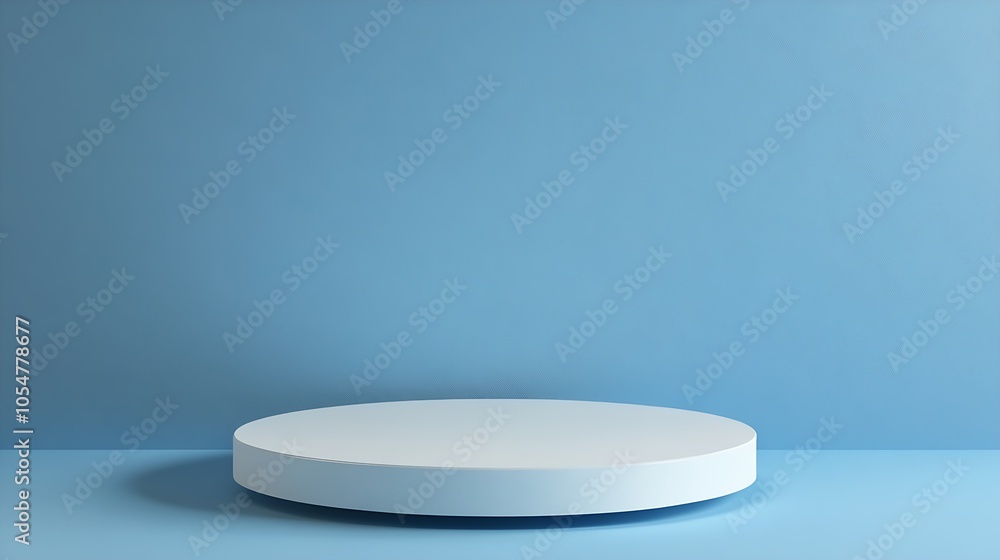 Poster minimalist blue display podium with smooth curved edges for product presentation : generative ai